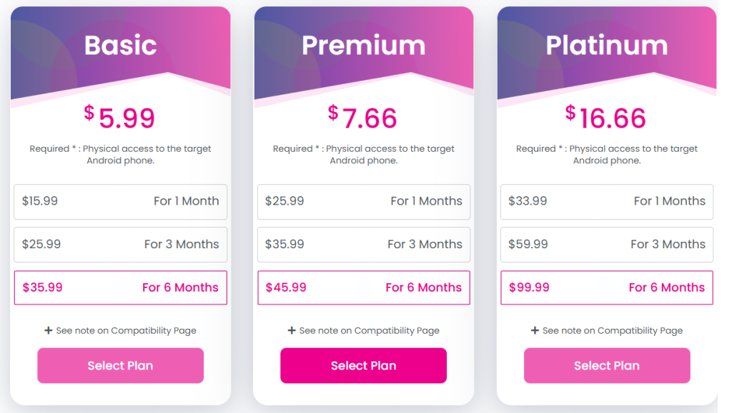 TheWiSpy pricing plans for Android spy apps